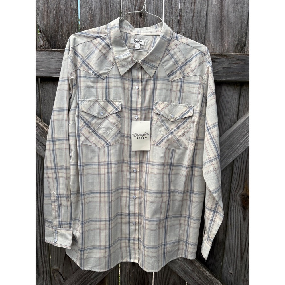 NWT Wrangler Retro Mens 3XL Plaid Pearl Snap Western Shirt Long Sleeve 112360738